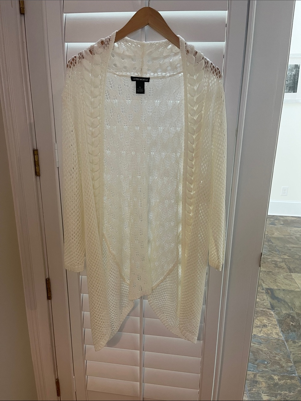 Lauren Michelle Cream Open-Front Crochet Knit Cardigan XL